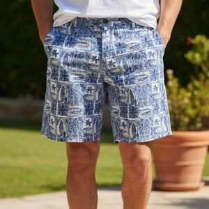 Mens FAVANT Hawaiian Shorts Size 34 White blue Surfer